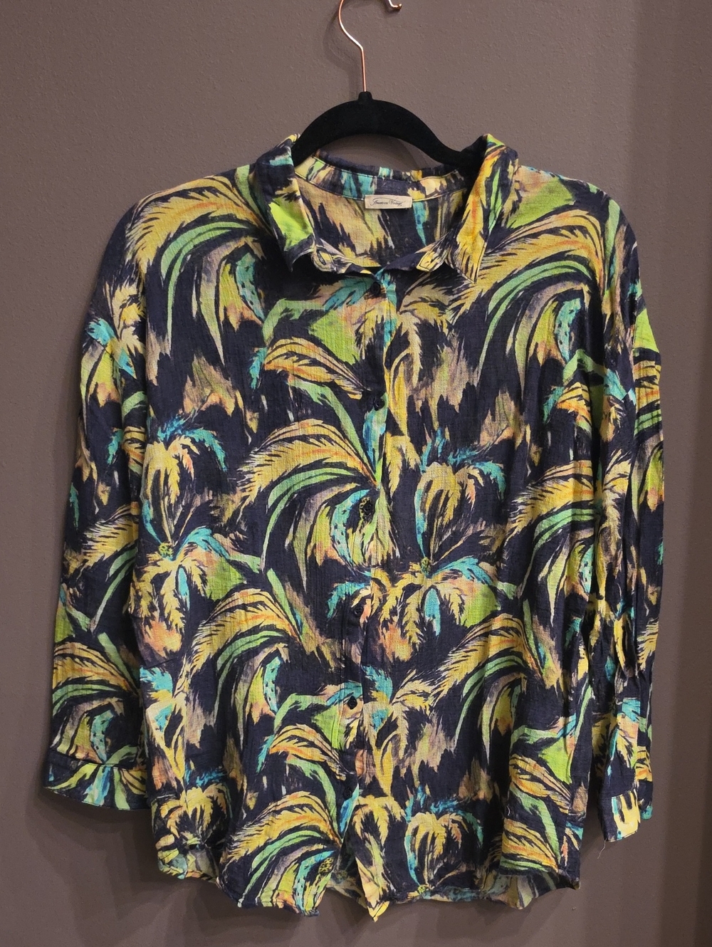 American Vintage Tropical Print Button-Up Shirt - Blue/Green/Yellow M